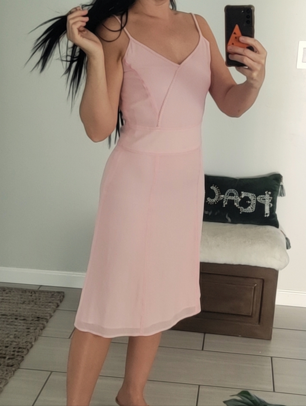 Vintage Pink Spaghetti-Strap A-Line Dress